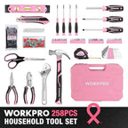 WORKPRO 258PCS Pink Tool Set, Portable Home Basic Tool Kit Box for Women