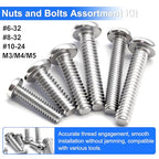 408PCS Machine Screws Nuts and Bolts Assortment Kit, 304 Stainless Steel Bolts #6-32#8-32#10-24 M3 M4 M5 Phillips Pan Head Hardware Screw Assortment Kit, Assorted Bolts, Nuts and Washers Kit - size: 408PCS