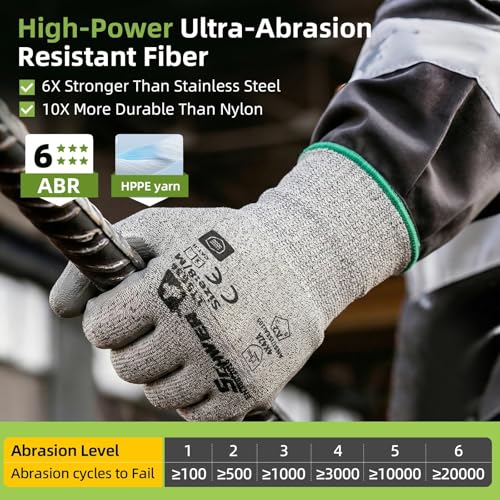 Schwer 6 Pairs A2 Cut Resistant Work Gloves, Ultra Durable, LT5636, L - size: Large