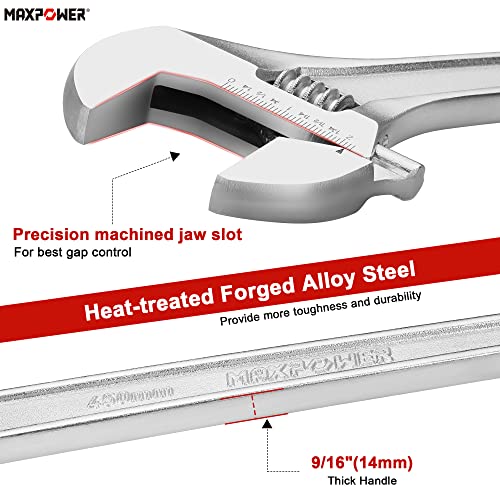 MAXPOWER 18" Adjustable Wrench, 2-1/8" Jaw Opening, Tapered Handle - size: 18"