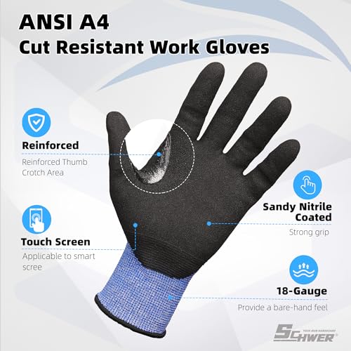 Schwer A4 AIR-SKIN Cut Resistant Work Gloves, Ultra Lightweight, AR3900, M - color: Blue, size: Medium