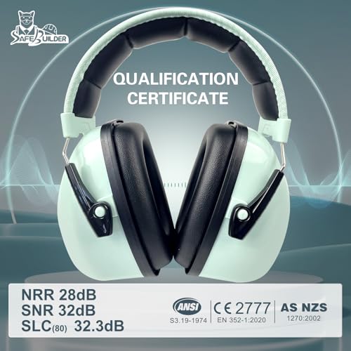 SAFEBUILDER Ear Protection Ear muffs Noise Reduction NRR 28dB Adjustable Hearing Protection for Working Mowing SK-06P - color: 01-g Mint Green