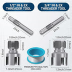 2Pcs Pvc Pipe Threader for 1/2" & 3/4", DIY Home Plumbing Tools Repair Kit - 4 in 1 Water Pipe Thread Cutting Tool for Plastic Pipes, Internal & External Pipe Tapping and Threading Tool for Drill