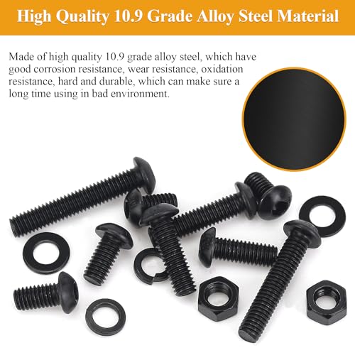 35 Pieces M6 x 20mm Button Head Socket Cap Screws, Thread Pitch 1.0mm, Sutemribor M6 Black Screws, 10.9 Grade Alloy Steel, Black Oxide Finish, Fully Threaded - size: M6 x 20mm, style: Button Head