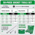 SK 1/4" Drive Socket Set with 216-P Ratchet, 50-Piece, SAE & Metric Sockets - size: 1/4" Drive