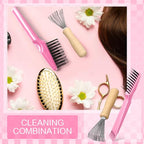 Boao 2 Pack Hair Brush Cleaner,Pink, Wood Color,Polished Wooden Handle Rake - color: Pink, Wood Color, style: Polished Wooden Handle Rake