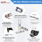 JRready IP68 Environmental Butt Splice Kit 100Sets 20-16AWG AS81824 Aviation Splice Connectors with PVDF and PE Heat Shrink Tubes ACT-232 Butt Splice Crimper G4111 Go No Go Gauge for Automotive Marine - color: 16#Blue-100Sets