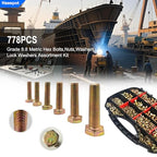778PCS High-Strength Bolt, Nut and Washer Assortment Kit - size: 778pcs M6 M8 M10