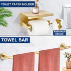 5 Pieces Bathroom Hardware Accessories Set Brushed Gold, 24Inch Bathroom Towel Rack Set SUS304 Stainless Steel, Round Toilet Paper Holder with Shelf Heavy Duty, Wall Mounted - color: Brushed Gold, size: 5 Pieces 24" A