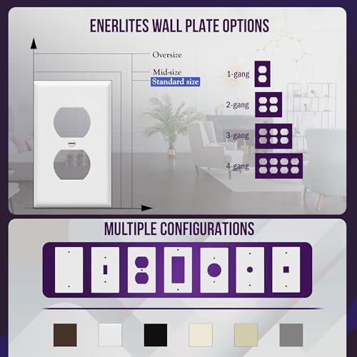 ENERLITES 10 Pack Outlet Covers Wall Plate for Duplex Receptacle, White - color: White, size: Standard Size