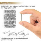 182 Pieces #6 x 3/8" 1/2" 5/8" 3/4" 1" Phillips Pan Head Self-Tapping Screws, Wood Screws Assortment Kit, 304 Stainless Steel - size: #6