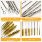 7 PCS Brass Wire Tube Brush Kit Wire Bottle Brushes, 11'' Long-Handle Wire Bristle Cleaning Pipe Cleaner, 6mm/8mm/10mm/12mm/15mm/20mm/22mm Brass Tube Brush for Tubes,Bottle,Keyboards,Glass