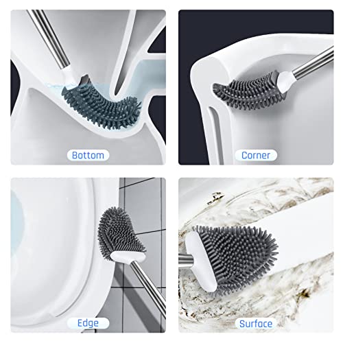 Sellemer Silicone Toilet Brush, Ventilation Slots Base Holder 2 Pack, White - color: White-2pcs