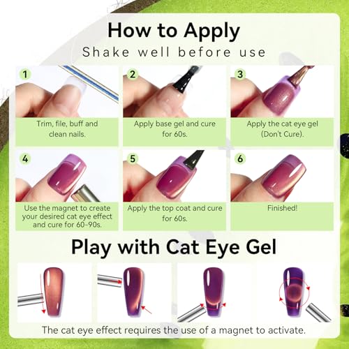 Makartt Cat Eye Gel Nail Polish - 10ml Premium Holographic Magnetic Gel with Magnet Stick, Shimmery Galaxy Effect, Long-Lasting Soak Off UV for Salon & Home DIY - Kiwi Green - color: Kiwi Fruit