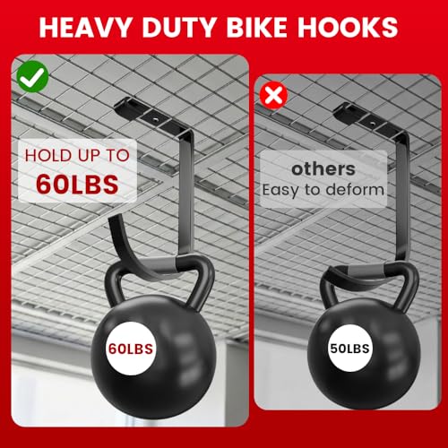 Bike Hooks for Garage Ceiling Mount Rack, Add on Storage Flat Hook, 6 Pack - color: Black-6Pack