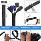 ELII 300PCS Cable Management Kit,4 Cable Sleeve 35 Cable Clips - color: Black