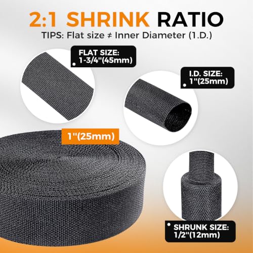2:1 Ratio Automotive Heat Shrink Braided Sleeving 1''-35ft - size: 1"-35ft
