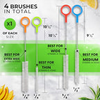 Buenalife Heavy Duty Cleaning Brushes Set of 4 - Extra Long Straw Cleaners for Metal and Plastic Reusable Drinking Straws, to Clean Small Spaces, Sippy Cups, Water Bottles - Sturdy Hard Brush Bristles - color: Blue & Red