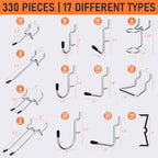 INCLY 280PCS Upgraded Pegboard Hooks Assortment with Bins & Cups - size: 280 PCS