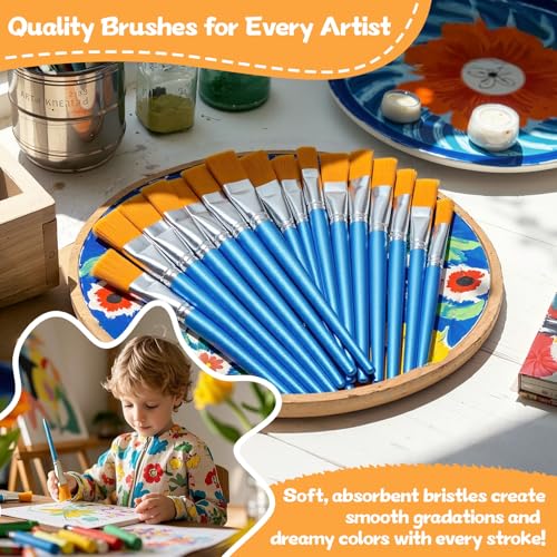 20 Pcs Flat Paint Brushes,1 Inch Craft Paint Brushes, Large Acrylic Paint Brush for Watercolor, Oil Painting, Acrylic,Big Paint Brush for Oil Paint and Body Painting Crafts, Rock Painting - color: 20 Pcs