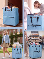 WORKPRO Large Rolling Grocery Bag, 36-Gallon Rolling Tote with 5 Wheels - color: Dusty Blue, size: Large