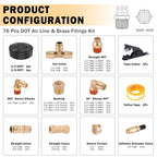 CheeMuii 72 PCS Brass DOT Air Line Fittings with 1/4" & 3/8" DOT Air Hoses - size: 2ROLL-76PCS