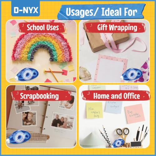 D-NYX 8 Pack Double Sided Tape Roller, Scrapbook Supplies, Glue Tape Roller for Crafts, School Office Journaling Supplies, Double-Sided Permanent Adhesive Tape Runner for Scrapbooking - size: 8 Pack