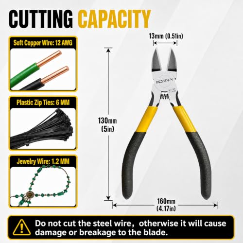 BOOSDEN Wire Cutter 5 inch Cutting Pliers Diagonal Cutter Snipper 5 Pack - size: 5"- 5 Pack
