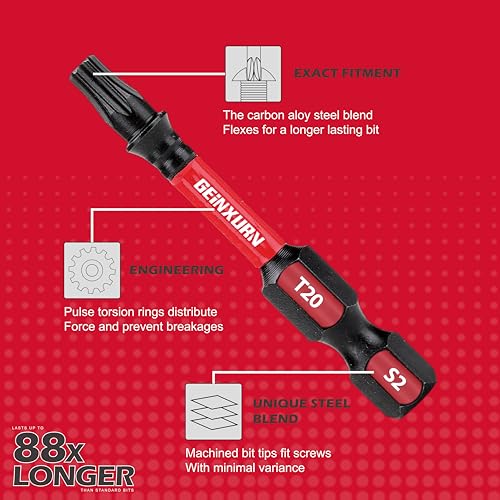 GEINXURN Impact Tough Phillips Square Torx 2 in. Insert Driver Bits, 40Pack Bulk T20/T25/PH2/SQ2 Screwdriver Power Bits Set - size: MIXED-40PC