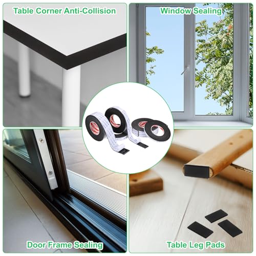 PATIKIL 5Roll Sponge Rubber Foam Tape, 5/8" W x 5/64" t x 16.4ft l Self-Adhesive Foam Insulation Tape Weather Stripping for Window Door Soundproofing Weatherstrip AC Seal Strip, Black - size: 5/8" x 5/64" x 16.4ft