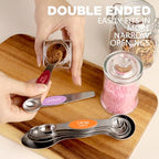 ChefAide Set of 8 Magnetic Measuring Spoons, Stainless Steel, Dual Sided - color: Multicolor-2, size: Magnetic Measuring Spoons