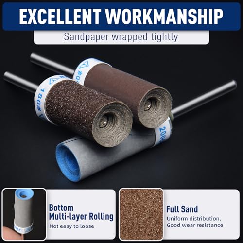 20Pcs 180 Grit Sanding Drums Sandpaper Sticks Set for Dremel Rotary Tool with 1/8" Shank, Sanding Bits Kit Rotary Tool Accessories for Metal Rust Removal/Jade Polishing/Stone Grinding (180 Grit) - style: 180 Grit