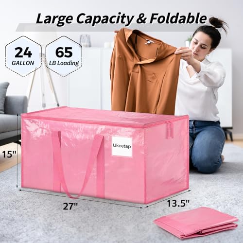 16 Pack Extra Large Clothes Storage Bins with Lids, Moving Bags, Pink - color: Pink, size: 16 Pack