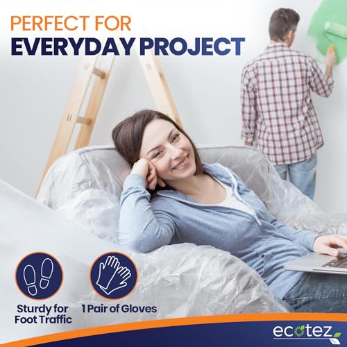 1 Pack 12 x 9 ft Extra Large Plastic Drop Cloth for Painting - size: 1 Sheet-1mil