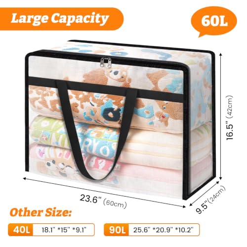 BlissTotes Moving Bags 60L 4PCS, Clear Clothes Storage Under Bed Storage - size: 60L