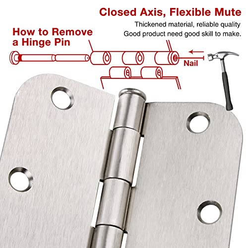 TDCHINGES Rounded Door Hinges Brushed Nickel 3.5 Inch 5/8" Radius No Squeak - color: Satin Nickel-Rounded, size: 18 Pack-no squeak