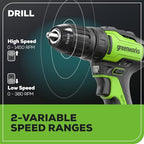 Greenworks 24V MAX Cordless Brushless Drill & Impact Driver Combo Kit, Electric Drill Set, High Torque, Lightweight, Professional Grade, Includes 2x 2.0Ah Batteries, Charger, and Storage Bag - size: 2PCS Combo Kits