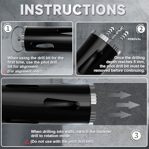 Diamond Core Drill Bit 1-3/8"(35mm) with Pilot Bit & Adapters (SDS Plus & Hex) – Upgraded Welded Segments, 8.6" Depth – for Concrete, Solid Brick, Hollow Brick, Masonry & More - size: (1-3/8"/35mm)