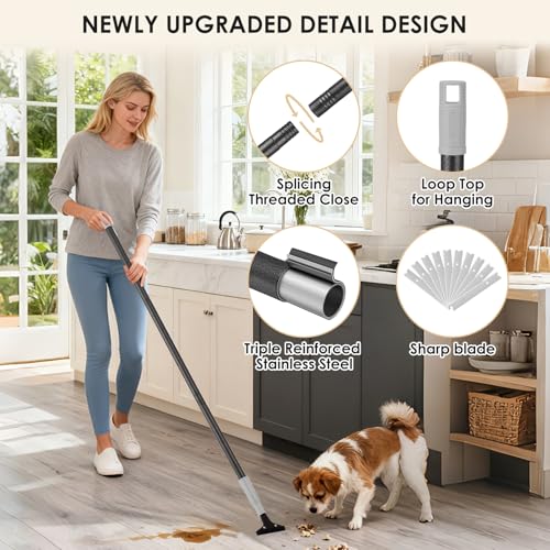 Heavy-Duty Floor Scraper, 4-Inch Razor Blade Scraper Tool, 51-Inch Long Handle, Includes 10 Extra Metal Blades, Paint Scraper for Cleaning Wall, Glass, Adhesives, Chewing Gum, Ceiling - size: 51in