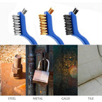 Wire Brush Set (3-Pack) 7-Inch Curved Handle for Precision Cleaning - color: 3 PCS BLUE