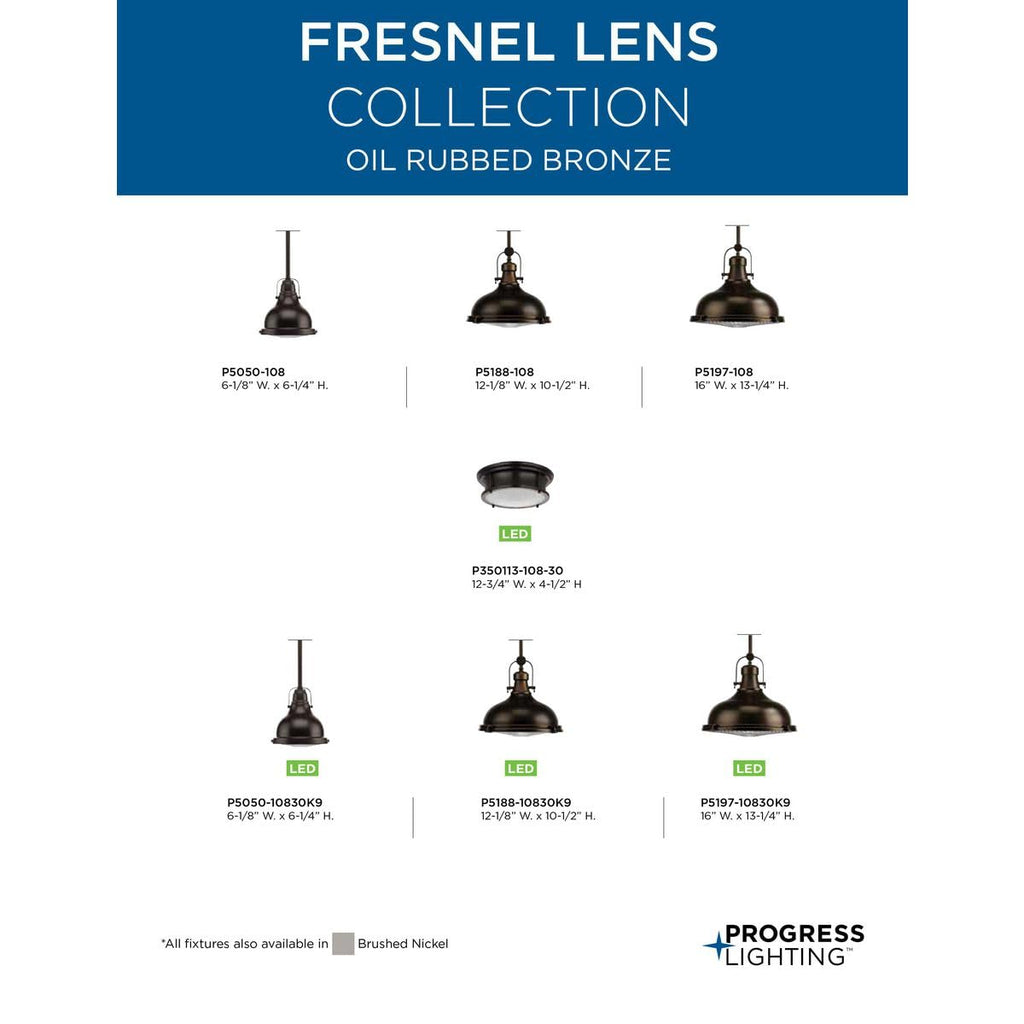 Open Box - Progress Lighting P5050-108 Single Light 6" Wide Pendant with Fresnel Glass Lens