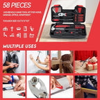 MARTCOLOR 58-Piece Household Tool Set, Red Hand Kit with Storage Case - color: Red