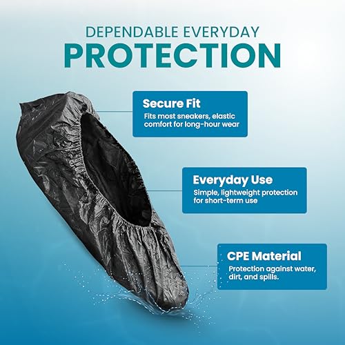 Waterproof Shoe Covers – Non-Slip, Disposable CPE Boot Covers, Black, 100 Pack - style: Black Bag of 100