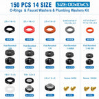 ZDBB 150 Pcs 14 Size Power Pressure Washer O Ring & Hose Faucet Washers Kit - size: 150 PCS