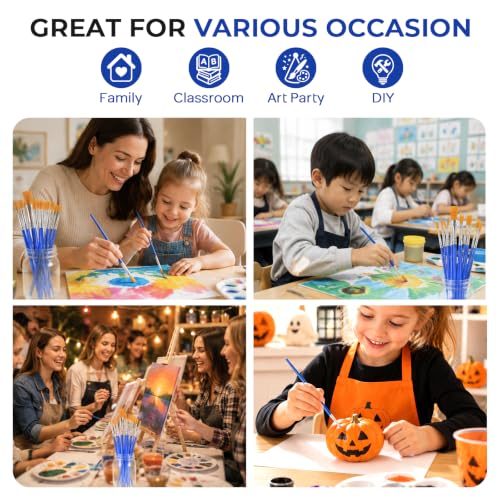 Smallbudi 300 PCS Small Paint Brushes Bulk for Kids Classroom - size: 150Flat+150round