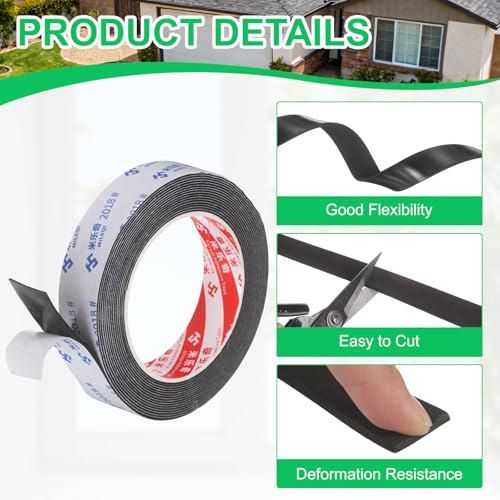 PATIKIL 5Roll Sponge Rubber Foam Tape, 63/64" W x 5/64" t x 16.4ft l Self-Adhesive Foam Insulation Tape Weather Stripping for Window Door Soundproofing Weatherstrip AC Seal Strip, Black - size: 63/64" x 5/64" x 16.4ft