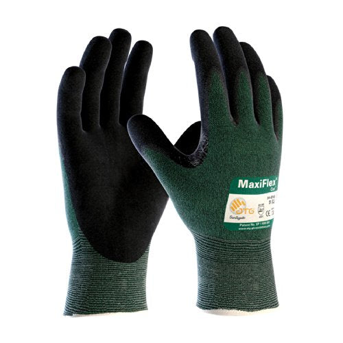 MaxiFlex Cut 34-8743 Cut Resistant Nitrile Coated Work Gloves with Green Knit Shell and Premium Nitrile Coated Micro-Foam Grip on Palm & Fingers - size: Small