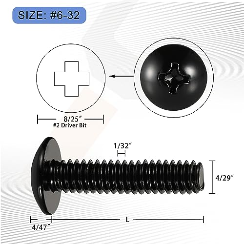 #6-32 x 1/2" Truss Head Machine Screws, Full Thread, 18-8 Stainless Steel, Black Finish, Quantity 100 - color: Black, size: #6-32 x 1/2"