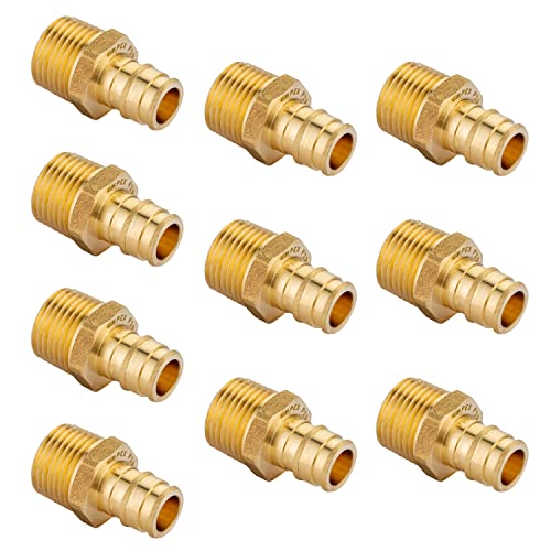 10 piece EFIELD Brass Expansion Pex A 3/4"x 1/2" Male NPT Adapter Fitting - size: 3/4" x 1/2" (Brass, Pack of 10)