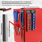 8-Piece Magnetic Socket and Wrench Organizer Set, Metric & SAE, 1/4", 3/8", 1/2"Drive Detachable Socket Storage Tray, 24-Slot Wrench Holder with Non-Slip Handle & Lock Cover for Toolbox Drawer Storage - style: 8-Piece Secure Locking Comb